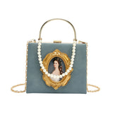 Women Box Diamond Clutch Beauty Girl Pearl Banquet Metal Handbag