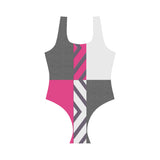Monochrome Pink Tiles Vest One Piece Swimsuit (Model S04)
