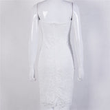 Women Lace Elegant Bodycon V-Neck Spaghetti Strap Knee-Length Dress