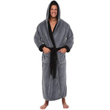 Men's Bathrobe Lengthened Plush Shawl Clothes Long Sleeved Hooded