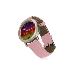 Rainbow Stars Women's Rose Gold Leather Strap Watch(Model 201)