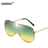 LEIDISEN Unisex One Piece Designer High Quality Oversized Metal UV400 Mirror Sunglasses