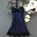 Women's Lingerie PU Silk Lace Sleepwear Babydoll Satin Chest Pad Nightie