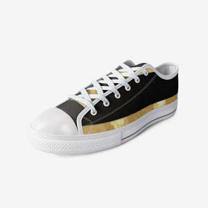 Black Gold Stripes Unisex Low Top Canvas Shoes