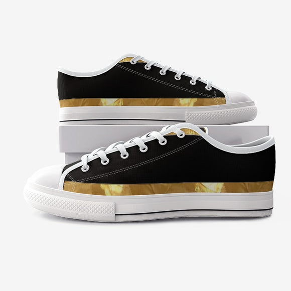 Black Gold Stripes Unisex Low Top Canvas Shoes