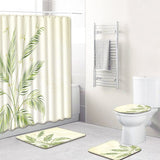 Leaf Pattern Mats Shower Curtain Toilet Seat Cover 4pcs Bathroom Set