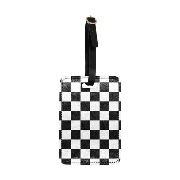 Black White Checkers Luggage Tag