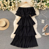 Women Glamorous Slim Fairy Slash Neck Short Sleeve Cake Knee-Length Robe Dress