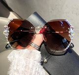 Women's Vintage Rimless Rhinestone Sunglasses Retro Cutting Lens Eyewear UV400