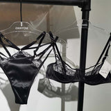 Women Lace Bra Unlined Transparent Hollow Out Panties Set