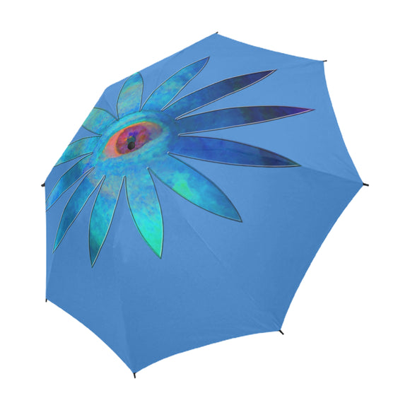 Bluish Eye Flower Semi-Automatic Foldable Umbrella (Model U05)