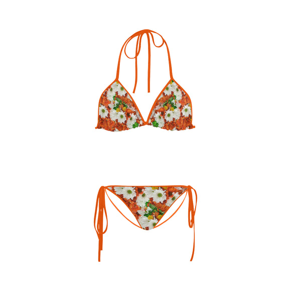 Green Orange White Daisies Custom Bikini Swimsuit