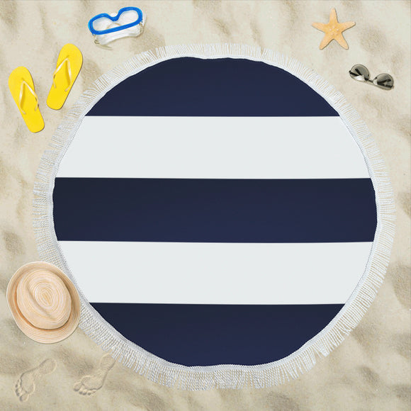 Blue White Stripes Circular Beach Shawl 59