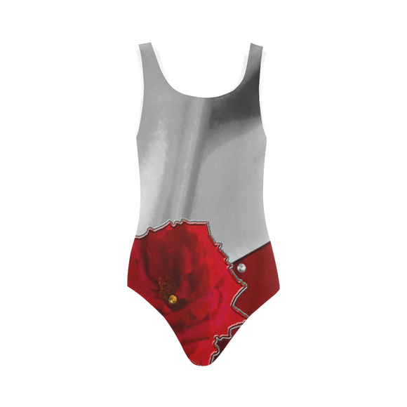 Two Tone Silk Rose Vest One Piece Swimsuit (Model S04)