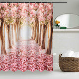Europe Pink Sakura Tree Pattern Bathroom Shower Curtain Four-Piece Set