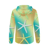 Lime White Yellow Starfishes All Over Print Full Zip Hoodie for Women (Model H14)