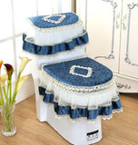 Lace 3 Piece Set Toilet Seat Cover U-shaped Mat Bathroom Decoration