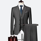 Wedding Prom Slim Fit Tuxedo Men Formal Business Suits 3Pcs Set (Jacket+Pants+Vest)