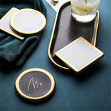 Couple Marble Pattern Ceramic Drink Coaster Mat Pad Table Mr Mrs Decoration