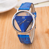 Simple PU Leather Double Sided Hollow Through Bottom Triangle Watch