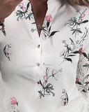 Women V-neck Long-Sleeved Printed Shirt Blouse