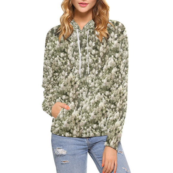 White Linen Baby's Breath All Over Print Hoodie (for Women)