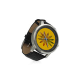 Yellowish Eye Flower Unisex Stainless Steel Leather Strap Watch(Model 202)