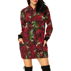 Carmine Roses All Over Print Hoodie Mini Dress (Model H27)
