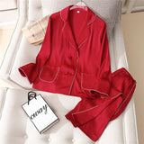 Women Sleepwear Two-Piece Faux Silk Satin Pajamas Set