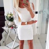 Women's Off Shoulder Lace Patchwork Solid Three Quarter Sleeve Bodycon Mini Dress