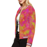 Yellow Red Damask All Over Print Bomber Jacket for Women (Model H21)