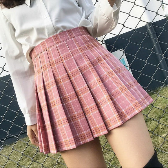 Women High Waist Stitching Pleated Cute Sweet Dance Mini Skirt