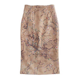 Women Chinese Style High Waist Suede Knee-Length Vintage Print Pencil Skirts