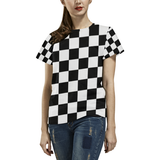 Black White Checkers All Over Print T-Shirt for Women (USA Size) (Model T40)