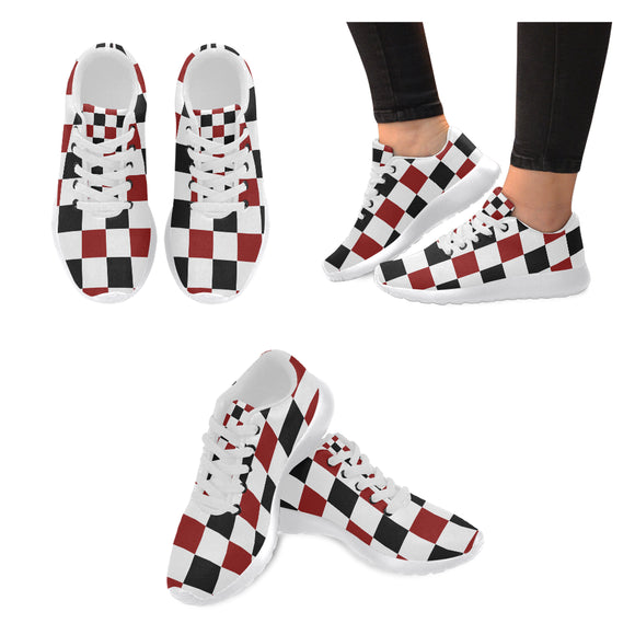 Black Red White Checker Women’s Running Shoes (Model 020)