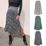 Women Leopard Wrap Print Chiffon Split Zipper Elegant Long Skirt