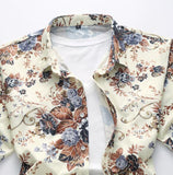 Men High Quality Silk Cotton Printed Shirt Short Sleeve Slim Size M-7XL