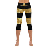 Black Gold Stripes New Low Rise Capri Leggings (Flatlock Stitch) (Model L09)