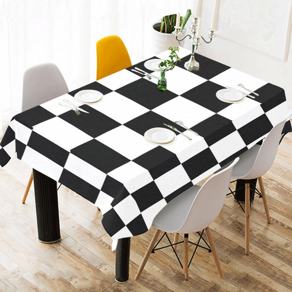 Black White Checkered Cotton Linen Tablecloth 52