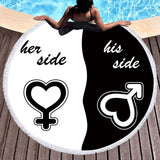 Large Round Beach Towel His Her Side Adults Couples Microfiber Tassel Bath