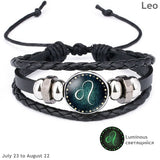 12 Constellation Luminous Unisex Leather Charm Bracelet Accessory Jewelry