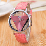 Simple PU Leather Double Sided Hollow Through Bottom Triangle Watch