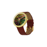 Abstract Colorful Glass Women's Golden Leather Strap Watch(Model 212)