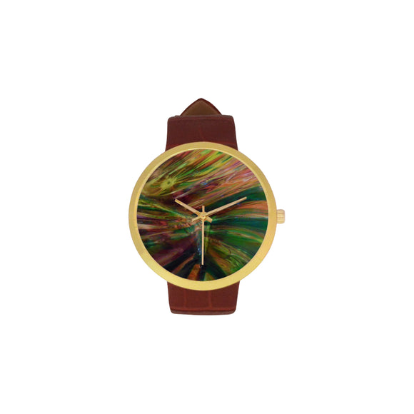Abstract Colorful Glass Women's Golden Leather Strap Watch(Model 212)