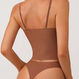 Women's One-Piece Camisole V-Neck Nude Straps Chest Pad Bra