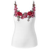 Women Embroidery Women Cami Tank Top Plus Size Slim Sleeveless Camisole Spaghetti Strap