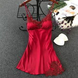 Women's Lingerie PU Silk Lace Sleepwear Babydoll Satin Chest Pad Nightie