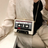 Women Tape Recorder Cute Funny Cartoon Leather Chain Crossbody Bag