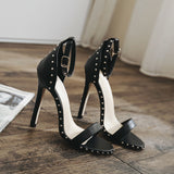 Women Bonded Leather Shoes Buckle Strap Pointed Toe Pumps Super High Heel 11.5cm