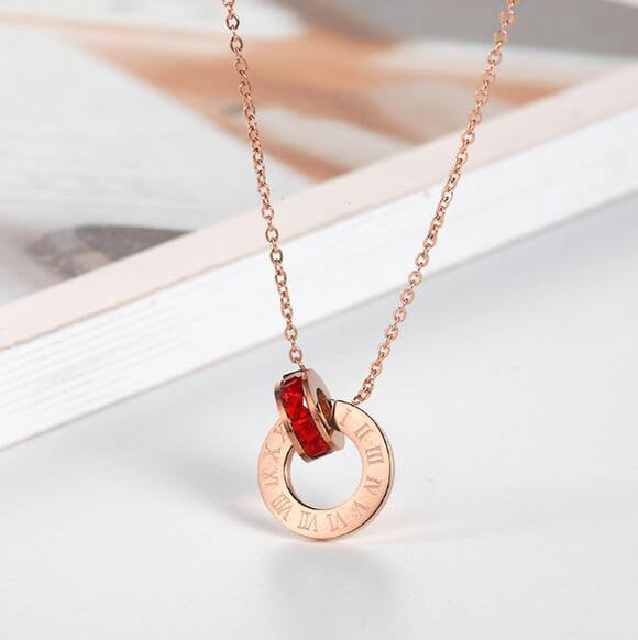 Austrian Crystal Love Roman Numerical Two Circle Pendant Necklace